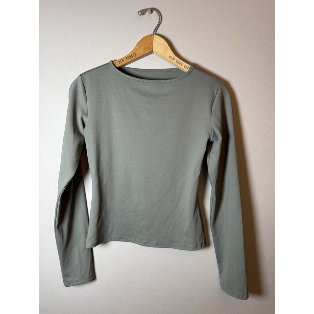 Womens Gray Stretch Crew Neck Long Sleeve Slim Compression